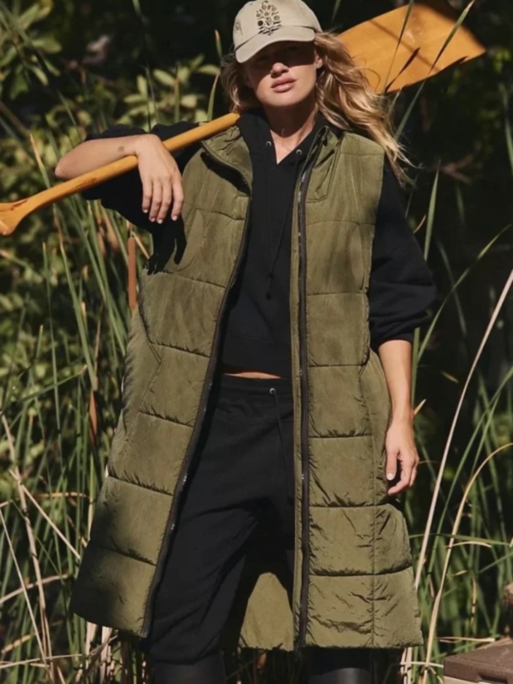 Free People FP Movement Small S on the move packable puffer vest green longline - Picture 2 of 7